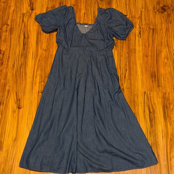 Old Navy women’s large 12 14 dress midi Blue denim Jean chambray pockets long - Picture 2 of 10